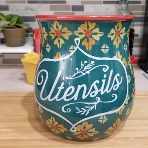 The Pioneer Woman Utensil Crock 7" Large Belly Shape Stoneware Geo Pattern